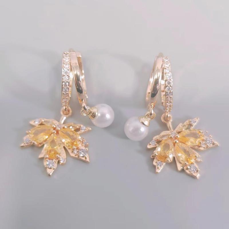 Женские серьги-подвески с желтым цирконием и кленовым листом, новинка 2023 года, модные ювелирные аксессуары для свадебной и помолвочной вечеринки