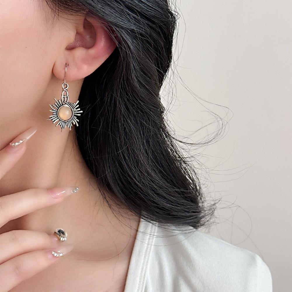 Asymmetric Sun Moon Pattern Dangle Earrings Retro Silver Plated Earrings Earrings Jewelry Gift