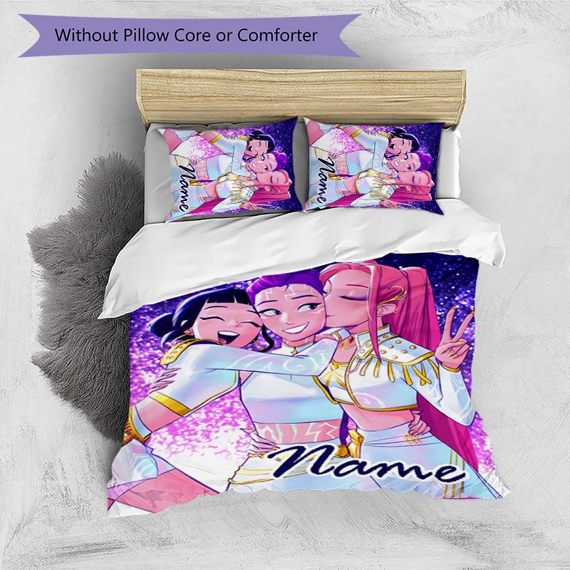 3pcs KPop Demon Hunters6 Cover Set - Personalized Name, HD Printed Bedding with 1 Cover and 2 Pillowcases - Perfect for Home Decor, Easy Care