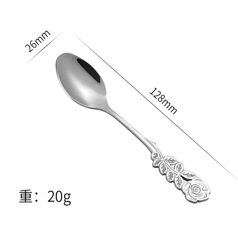 Mini 304 Stainless Steel Teaspoon with Rose Flower Handle Dessert Cake Coffee Ice Cream Stirring Tiny Spoon Tableware