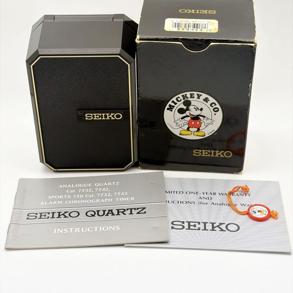 SEIKO и в отличном состоянии Золотые часы Disney Микки Маус с кварцевым мужским механизмом, Коробка, Механизм