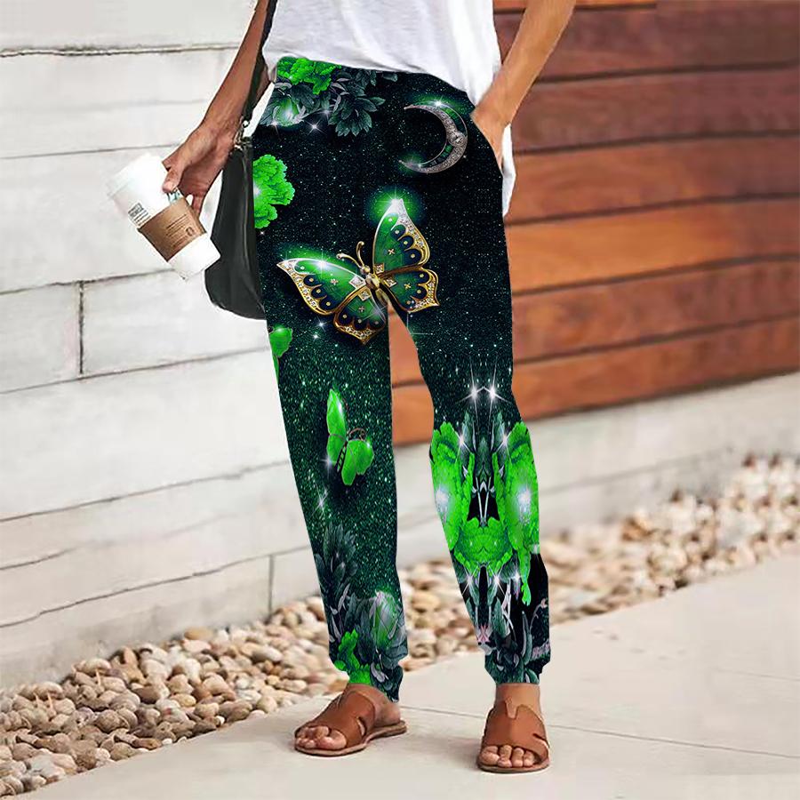 Женские брюки с принтом бабочек, на шнуровке, с эластичной талией, свободные, повседневные длинные брюки, брюки с карманами