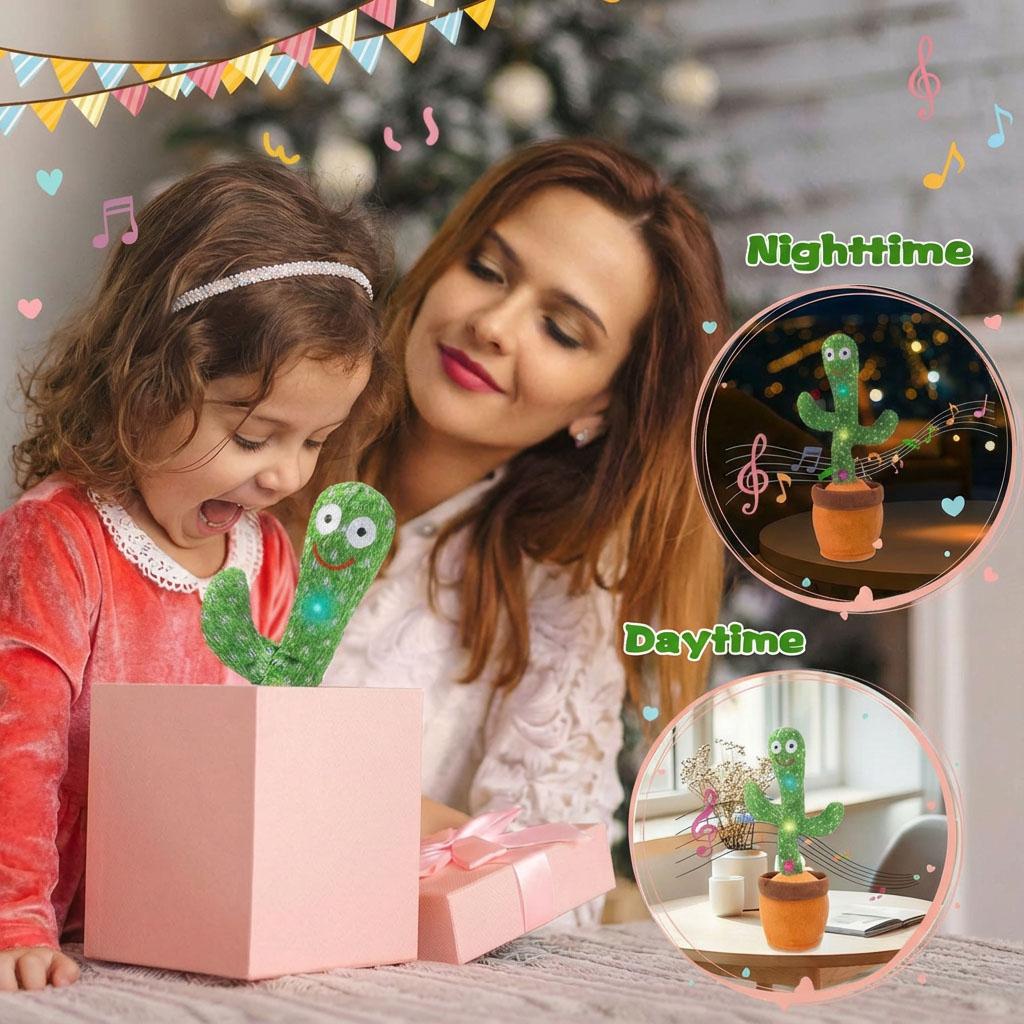 Funny Dancing Cactus Plush Toy Repeats What You Say with LED Lights and Music Interactive Stuffed Toy for Baby Toddlers