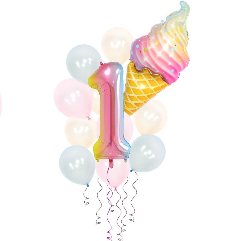 Мороженое День рождения Украшения Детские игрушки Baby Shower Одноразовая посуда Бумажные тарелки Стаканы Воздушные шары Флаги Товары для вечеринок