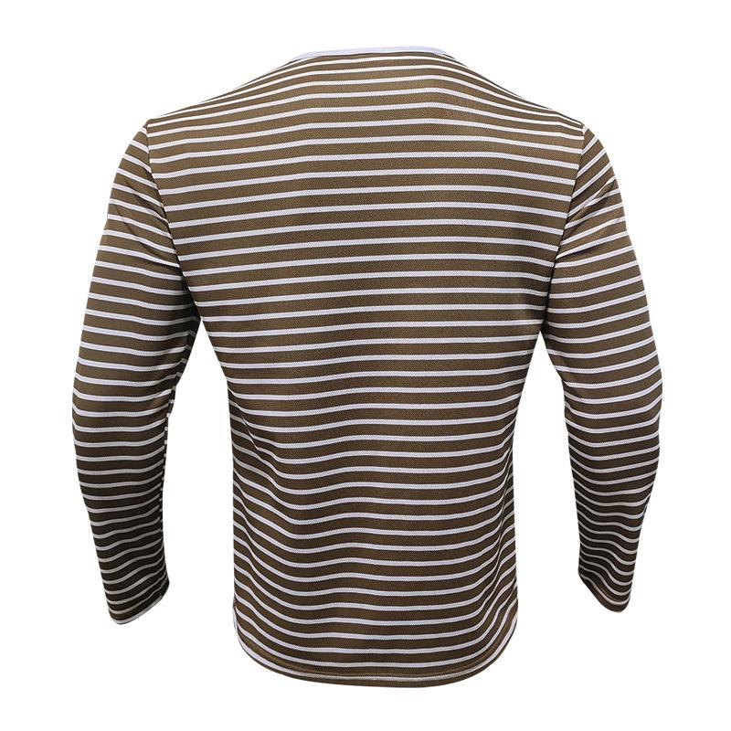 Spring Autumn Fashion Long Sleeve Men's T-shirts Button Henry Collar T Shirt For Men Vintage Striped Tees Tops