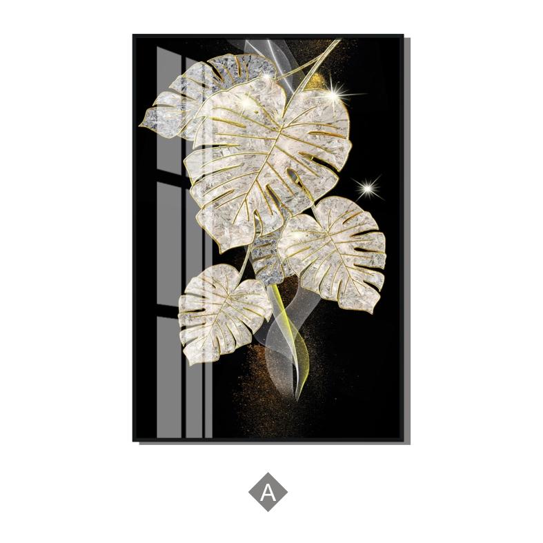Abstract Black Golden Foil Leaves Luxury Poster Art Plant Canvas Painting Decorative Modern Wall Picture for Living Room Decor