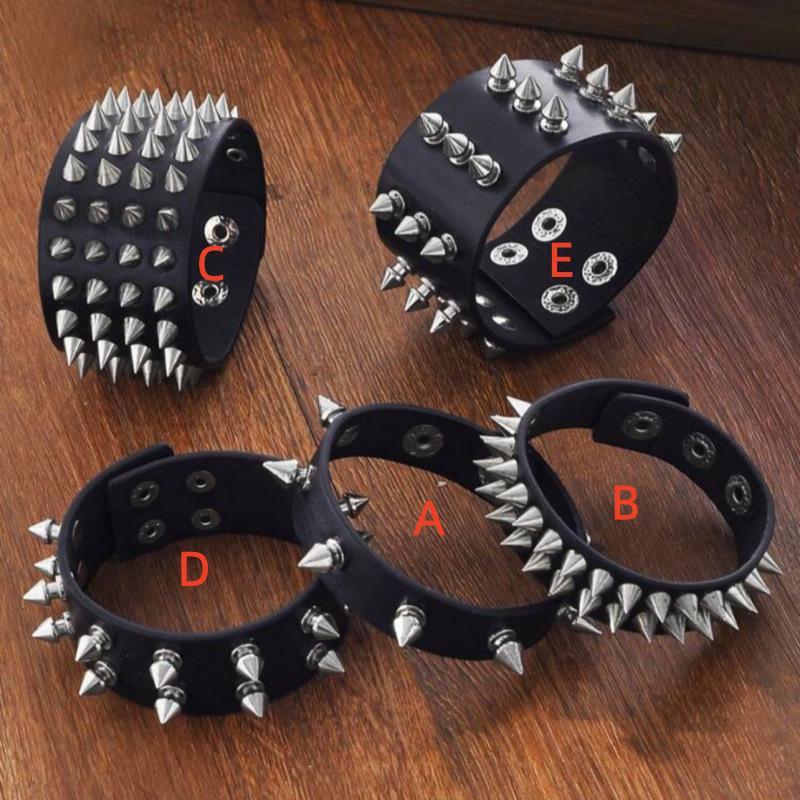 Мужской Панк-Рок Шипованный Заклепками Многослойный Браслет-Браслет из Искусственной Кожи