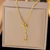 Stainless Steel Knot Lucky Beads Imitation Pearl Necklace for Women Men Simple Ball Pendant Long Chain Temperament Jewelry Gifts