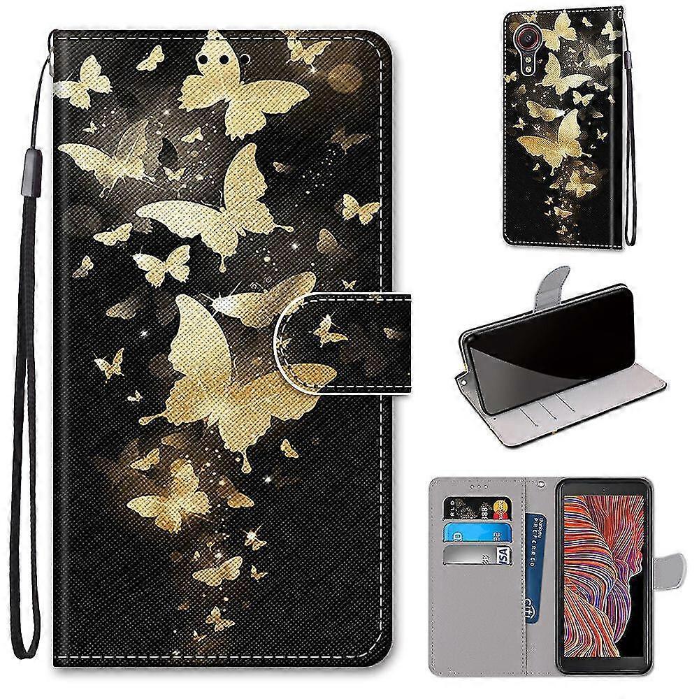 New Case Compatible With Samsung Galaxy Xcover 5 Cover Card Slots Creative Golden Butterfly Pattern Wallet Case Coque