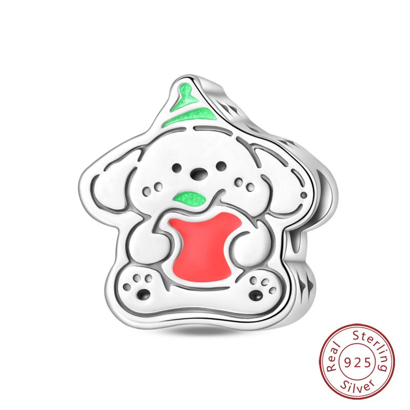 925 Silver Cute Puppy Happy Little Cat Charms Beads Fit DIY S925 Bracelet Women Birthday Jewelry Gift
