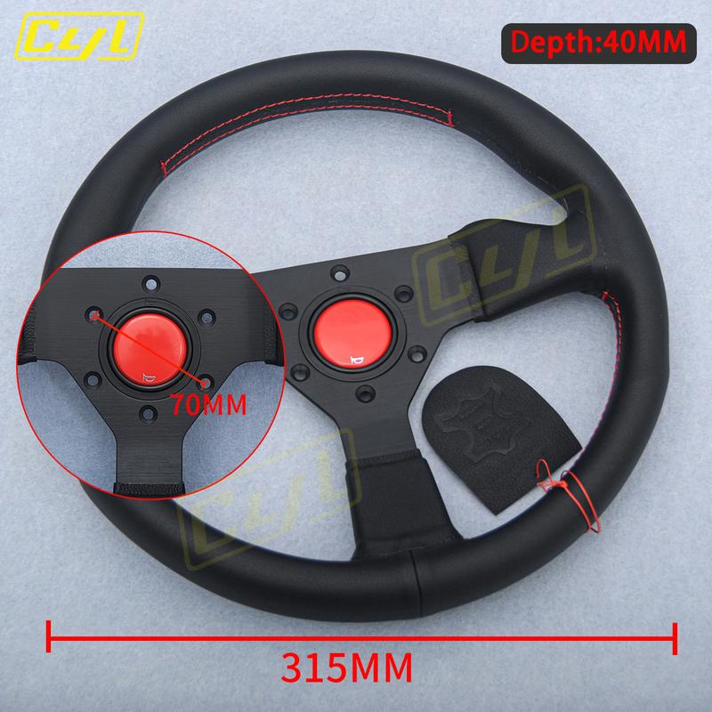 JDM 12.5inch 315mm Microfiber Leather Steering Wheel Red Stitching Racing Sports Steering Wheel