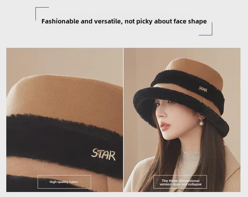 Женская шапка-рыбак из плюша и бархата осень/зима 2024 года – теплая меховая шапка-тазик с большой окружностью головы