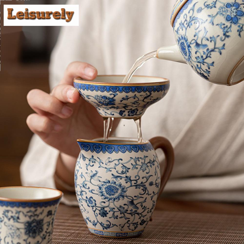 Кремовый сине-белый фарфоровый заварник для чая Винтажный Ru Kiln Leaf Strainer Чайный фильтр для домашнего замачивания чая Чайный фильтр Cha Craft