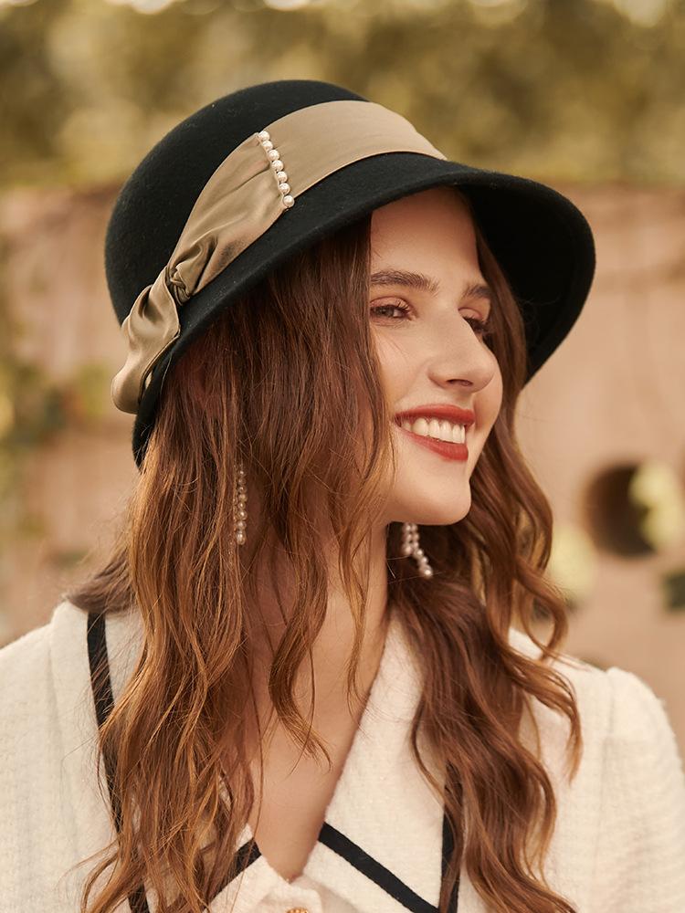 Autumn and Winter Lady Retro Pure Wool Felt Hat Bucket Hat Tide Hat Pure Wool Warm