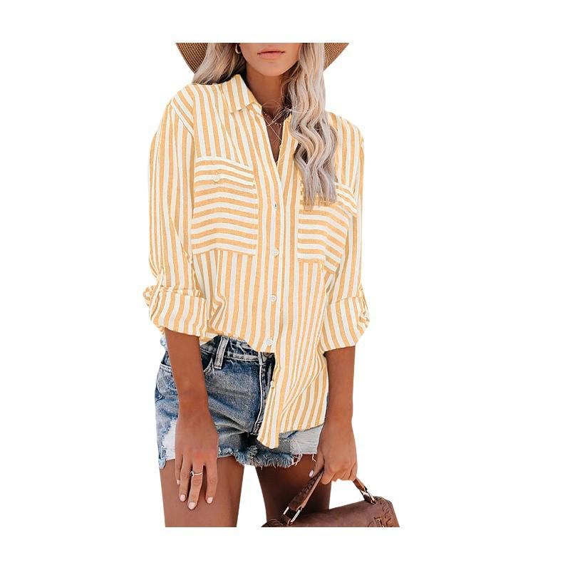 2024 Spring/Summer Women's Striped Cotton-Polyester Long-Sleeve Shirt