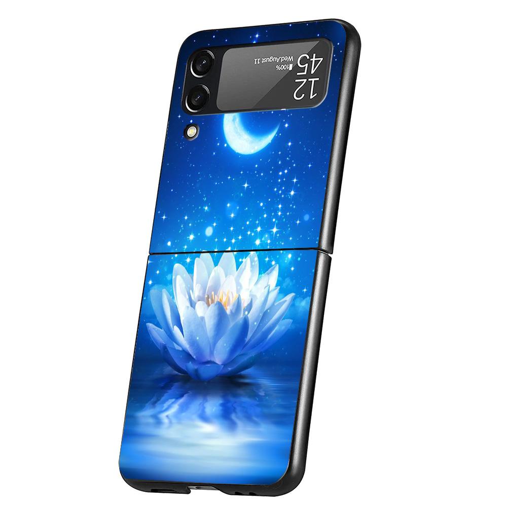 Lotus Blue White Flowers Case Phone Cover for Samsung Galaxy Z Flip 6 5 4 3 5G ZFlip6 ZFlip5 ZFlip4 ZFlip3 Black Hard Trend Fund