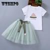 Костюм из двух предметов, летний костюм для девочек, детский тонкий костюм с юбкой с короткими рукавами, детский хлопковый костюм