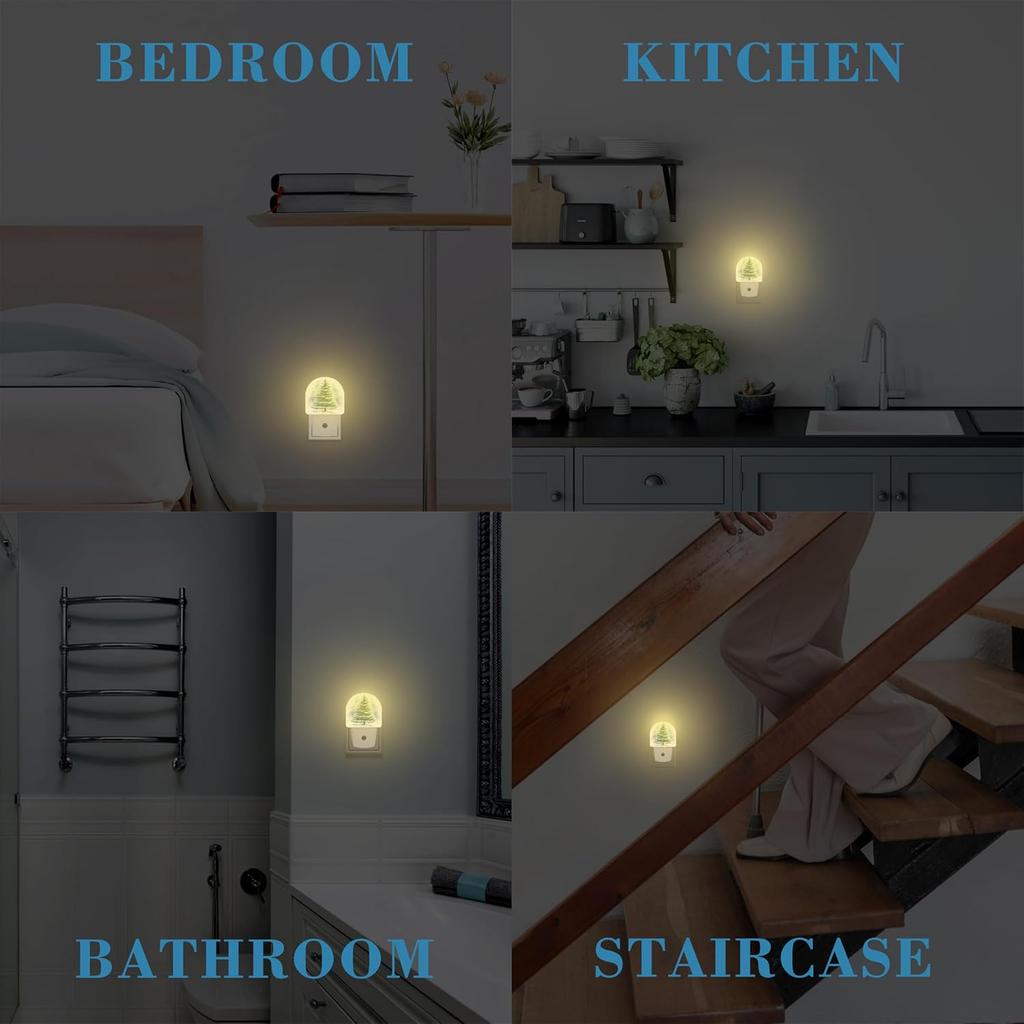Watercolor Christmas Tree Night Light for Kids, LED Night Light Plug into Wall with Dusk to Dawn Sensor for Girls Boys Women Men Room Decor, Hallway,