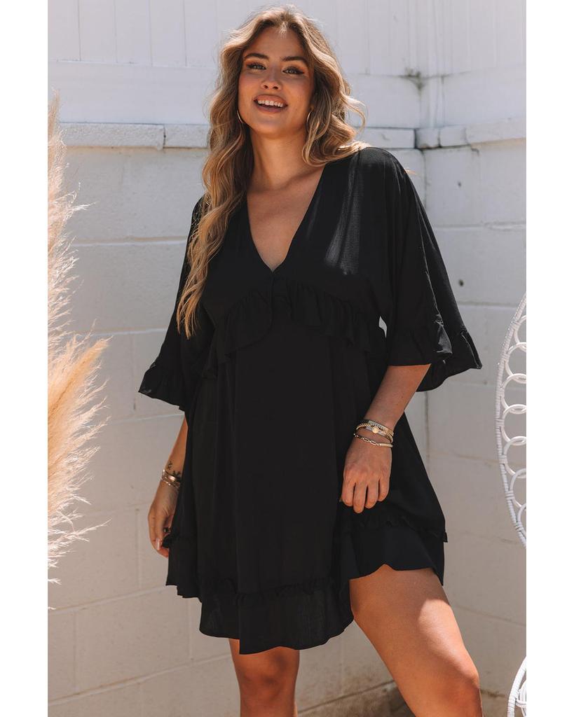 Azura Exchange Ruffled Sleeve V Neck Babydoll Mini Dress