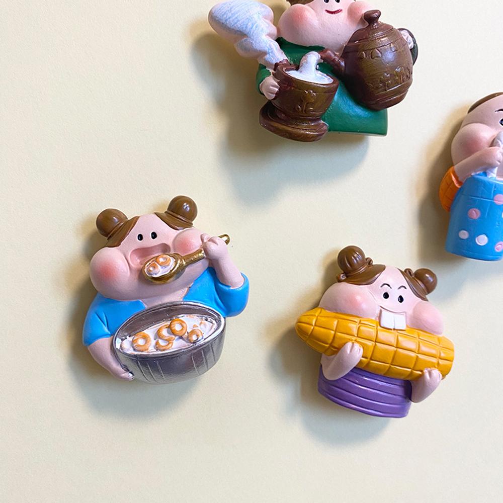 Four Optional Cartoon Funny Series Cute 3D Creative Personality Design Refrigerator Stickers Resin Home Decorations