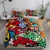 Hip-Hop Graffiti Bedding Set - Teen Boys Duvet Cover and Pillowcase Art Design Bedroom Decor 135x200cm, Boys and Girls Gift