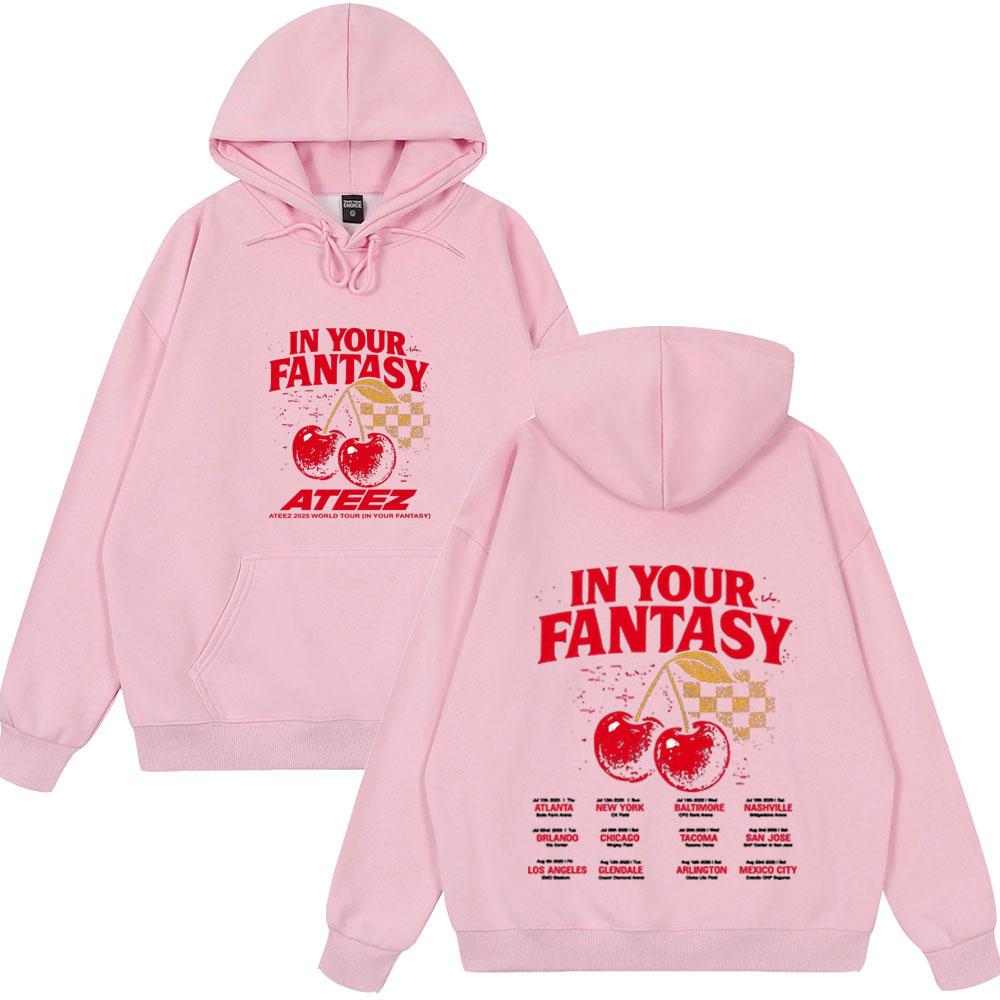 Ateez 2025 World Tour in Your Fantasy Tour Cherry Vintage Tops Korean Kpop Fashion Hoodies Men's Women Hoody Vintage Style Wears