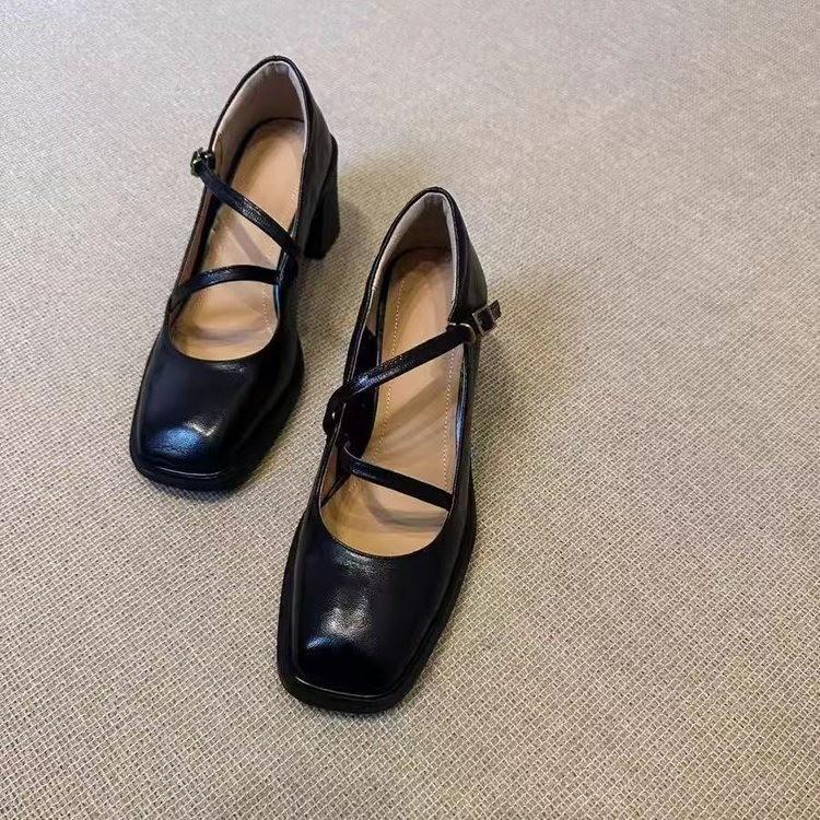 Mary Jane shoes in the autumn of 2025 new temperament elegant square head light mouth thick heel high heels