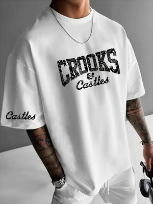 Мужская повседневная летняя спортивная одежда Crooks&Castles с забавными узорами и буквенными принтами для дома и спорта на открытом воздухе, удобные топы