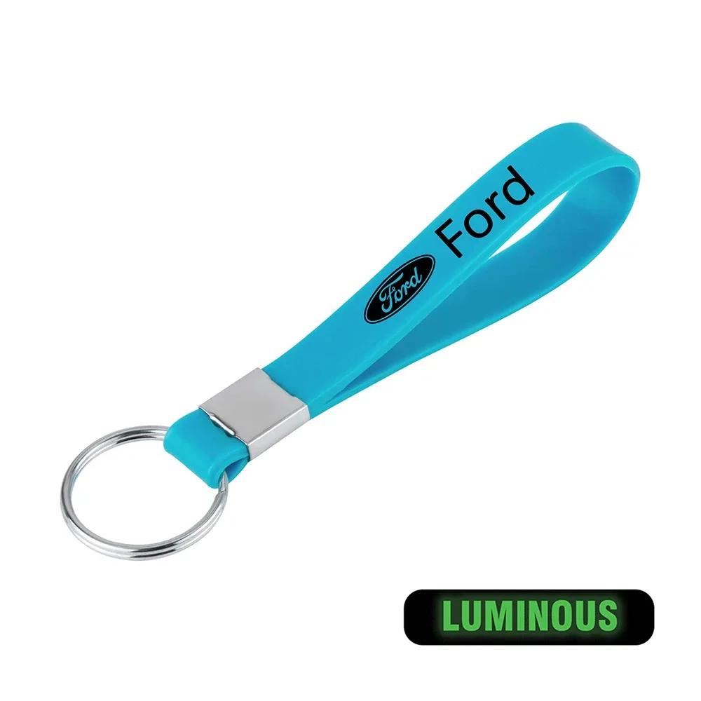 New 2026 Car Sticker Luminous Keyring Rubber Pendant Strap Keychain Car Logos Accessory For Ford Fiesta Focus 2 MK4 Mustang Rang