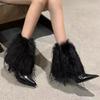 Fashion Fur Ankle Boots for Women Pointed Toe Designer Shoes High Heels Fashion Winter Boots 2025 Luxury Pumps Dress Sexy Botas Mujer