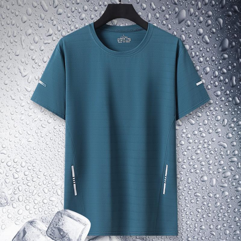 Летняя футболка из ледяного шелка с коротким рукавом, мужская эластичная быстросохнущая футболка с короткими рукавами, мужская верхняя одежда, мужская одежда