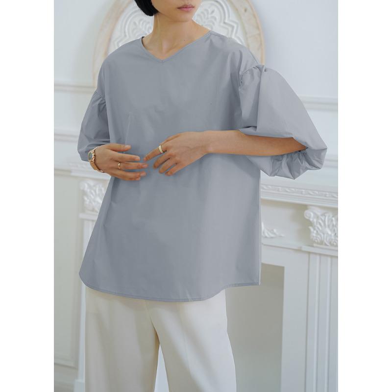 Летняя свободная женская рубашка большого размера из хлопка с рукавами-фонариками и круглым вырезом