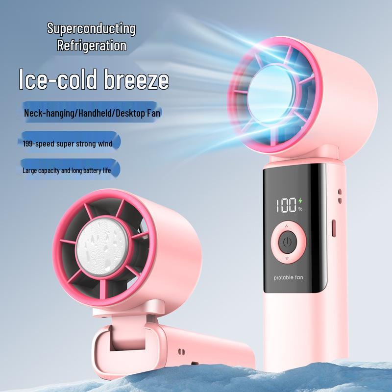 2026 USB Rechargeable Foldable Handheld Ice Cooling Fan with Simple Digital Display