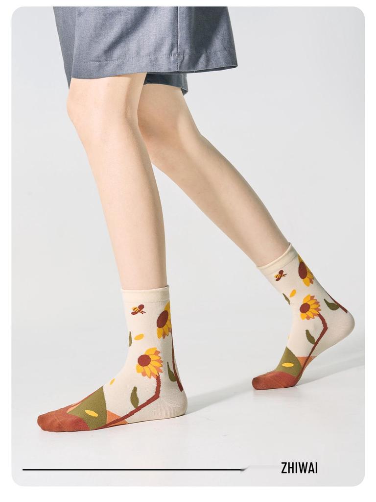 Мужские носки с ручной росписью с пейзажем - Модные, Дышащие, Влагоотводящие, Хлопковые до середины икры для весны/осени