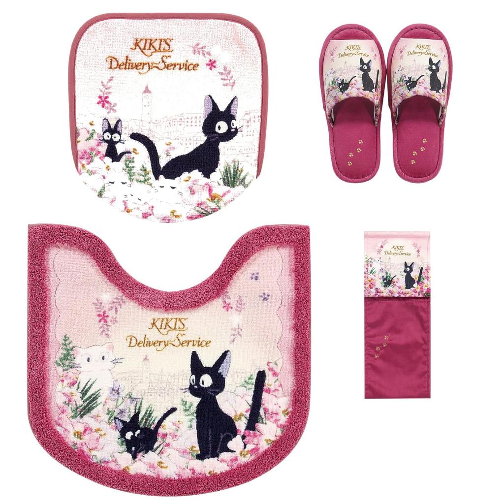 Служба доставки Набор из 4-х ковриков для унитаза Ghibli Gigi Senko Twilight Gigi Коврик для унитаза 58 x 60 см Крышка Тапочки Чехол для держателя бумаги Розовый туалетные принадлежности