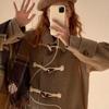 Autumn and Winter Women's Korean Edition Slim Cow Horn Button Coat Student Coat Small Medium Length Coat