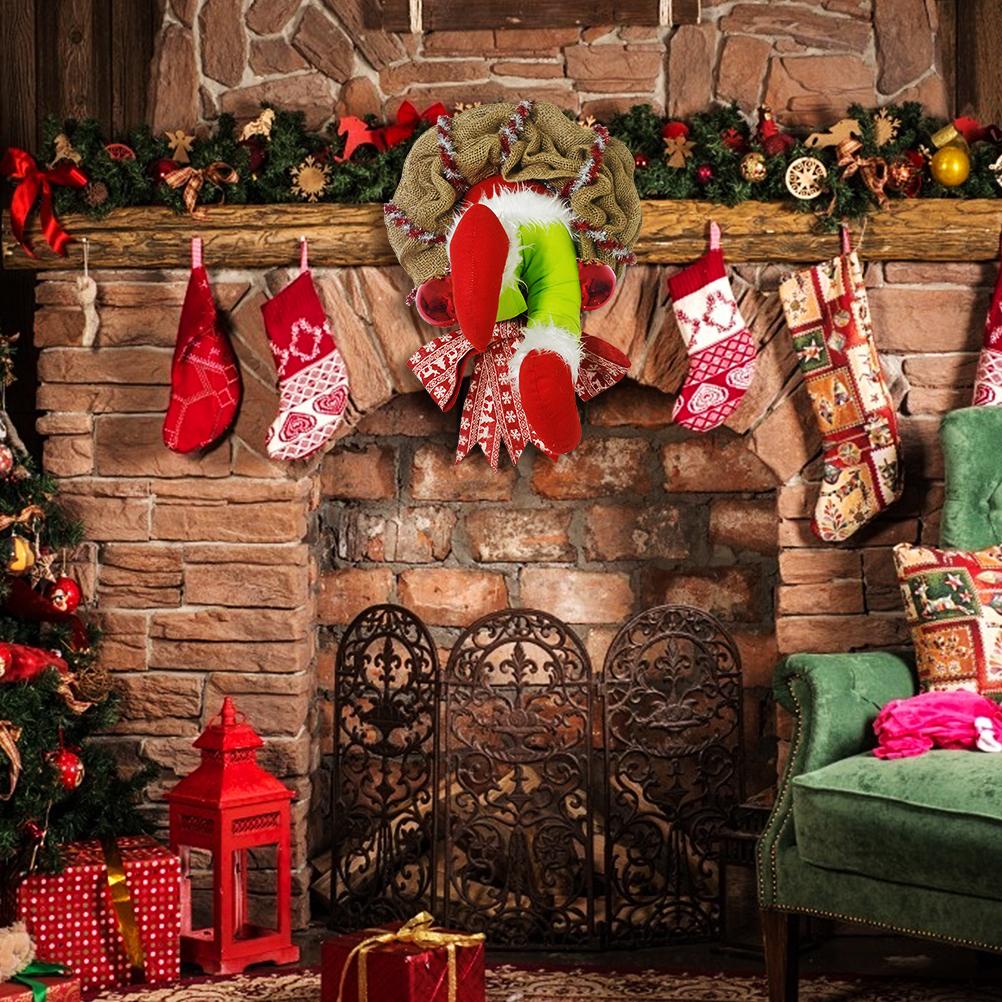 Christmas Thief Stole Christmas Burlap Wreath Christmas Decorations Exquisite Santa Claus Wreath for Living Room Wall