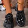 Chunky Platform Wedges Women Shoes Spring  Chain Decoration Slip On Casual Shoes Woman Soft Sole Patent Leather Loafers 42