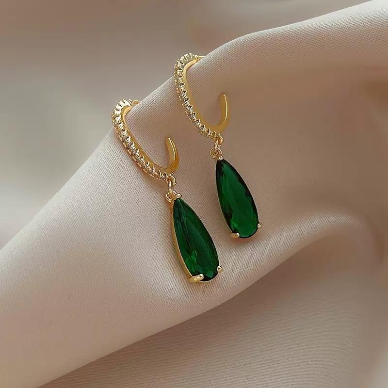 Серьги-подвески Huitan Pear Green CZ для женщин, темпераментные, золотистого цвета, висячие серьги, офисные женские роскошные модные украшения