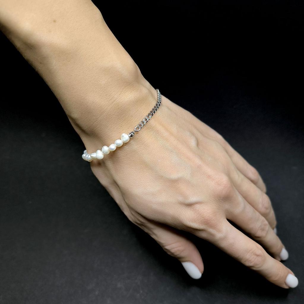 Серебряный браслет с натуральным жемчугом барочным, вес изделия 4,37 гр (2174981)