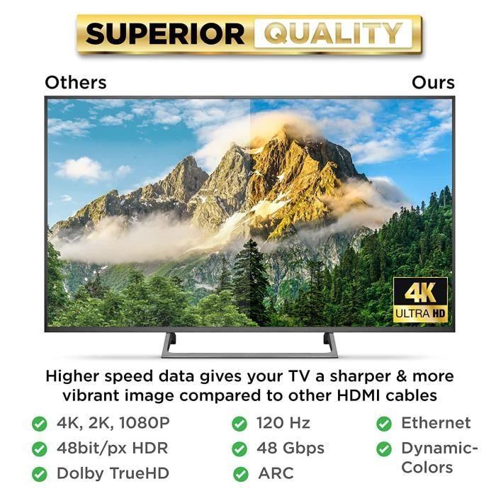 Câble HDMI - PowerBear - 1 m - 4K 60Hz - Nylon tressé - Connecteurs plaqués or