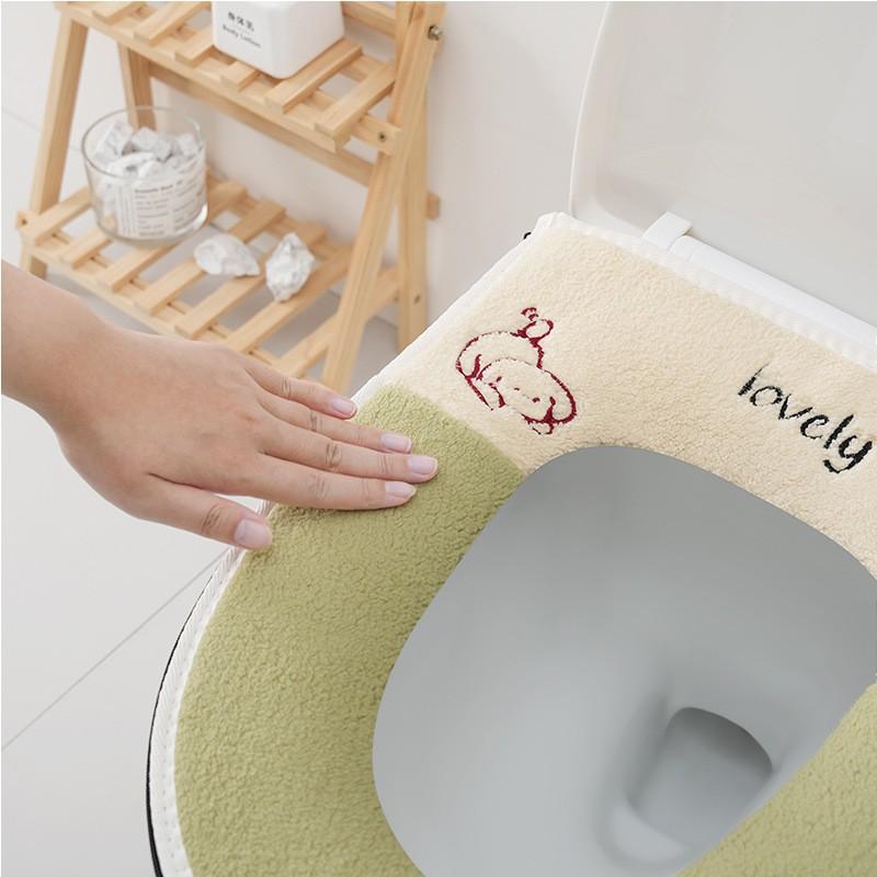 Plush Toilet Seat Cover With Zipper Winter Use Soft Thick Universal Fit Home Bathroom In Green Gray Blue Pink