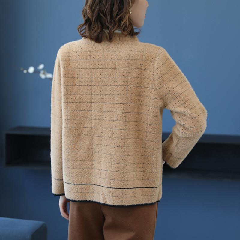 Осенне-зимняя клетчатая куртка из искусственной норки, женский короткий кардиган с длинными рукавами, весенне-осеннее модное пальто