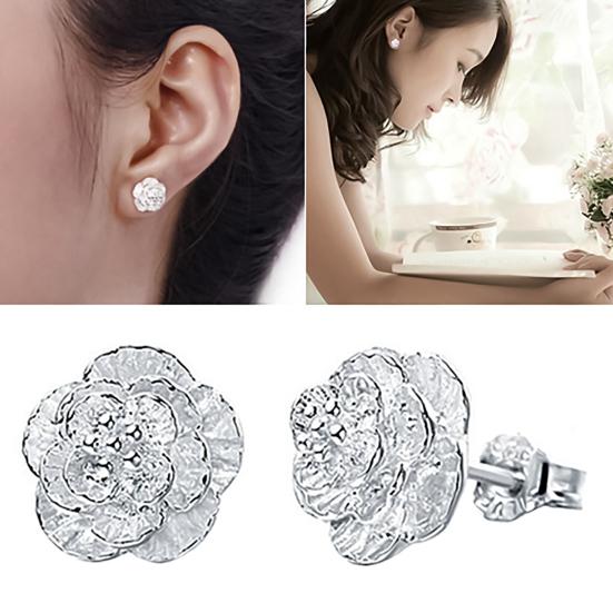 1 пара женских модных романтических сережек-гвоздиков в форме цветка с серебряным покрытием для вечеринки