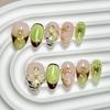 Women Sweet‑Cool Press‑On Nails European‑American‑Style 3D‑Carved French‑Style Vital‑Green Hand‑Painted False Nail Tips