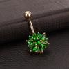 1PCS  Stainless Steel Green Flower Crystal Navel Bars Gold Belly Button Ring Navel Piercing Jewelry