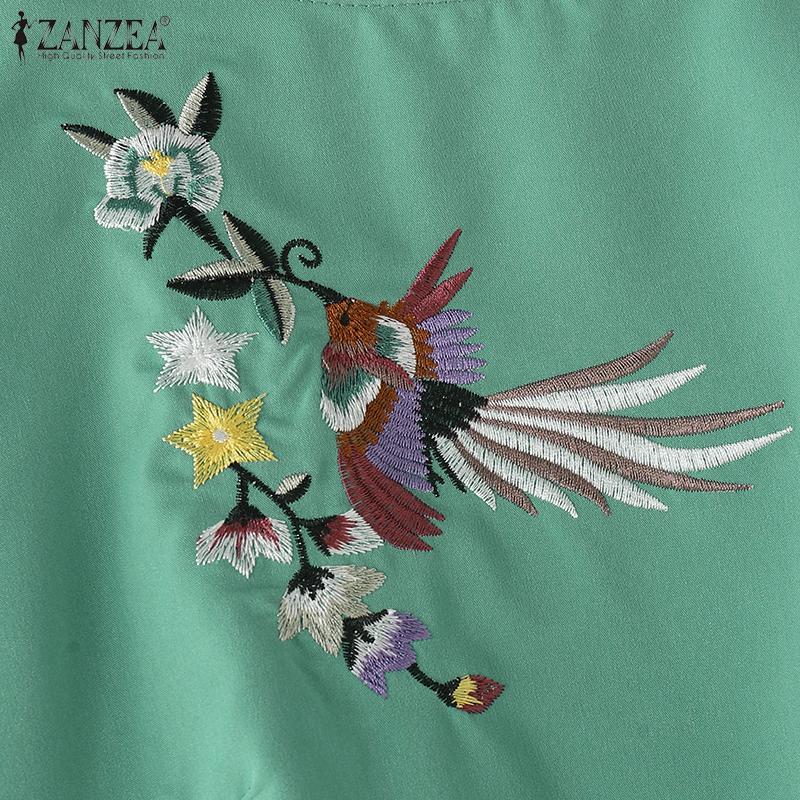 ZANZEA Женское летнее платье с коротким рукавом и вышивкой