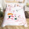 Cartoon Sushi Food Duvet Cover Twin For Kids Teen Microfiber Japanese Cuisine Bedding Set Kawaii Cat Cherry Blossoms Quilt Cover