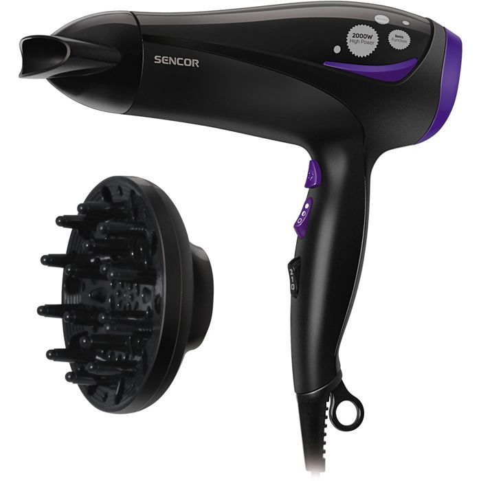 Sèche-cheveux - SENCOR - SHD 108VT - 2000 W - Ionisant - 3 températures - 2 vitesses - Air froid - Diffuseur inclus - Noir