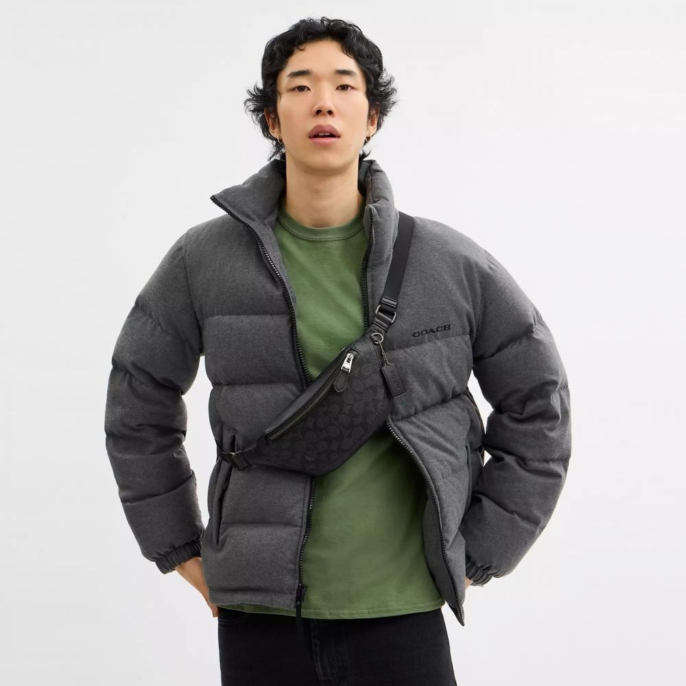 Coach Warren MIni Belt Bag In Signature Canvas Gunmetal Charcoal Black